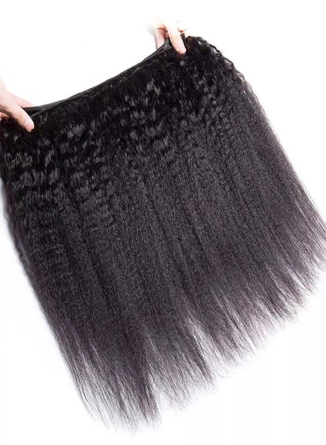 أف كيو خصلات شعر كيرلي ستريت مع إغلاق، شعر بشري كيرلي ستريت ياكي، 3 خصلات مع إغلاق دانتيل 4x4، وصلات شعر بشري برازيلي بكر غير معالج، لون طبيعي (14 16 18+12 إغلاق) - Image 4